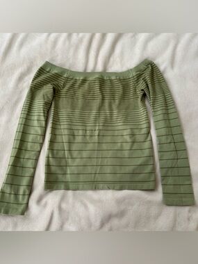 Green Striped Off-the-shoulder Long Sleeve